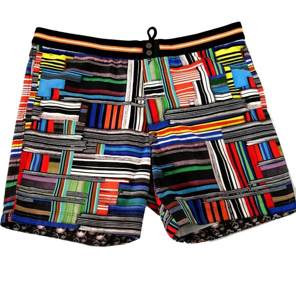 Robert Graham Mens Trunks Size 38 Mosaic Skulls Pinup Shorts Swimwear NEW - Picture 1 of 6